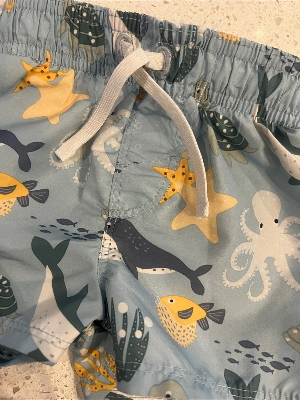 Light Blue baby Swim Shorts with Ocean Animal Print